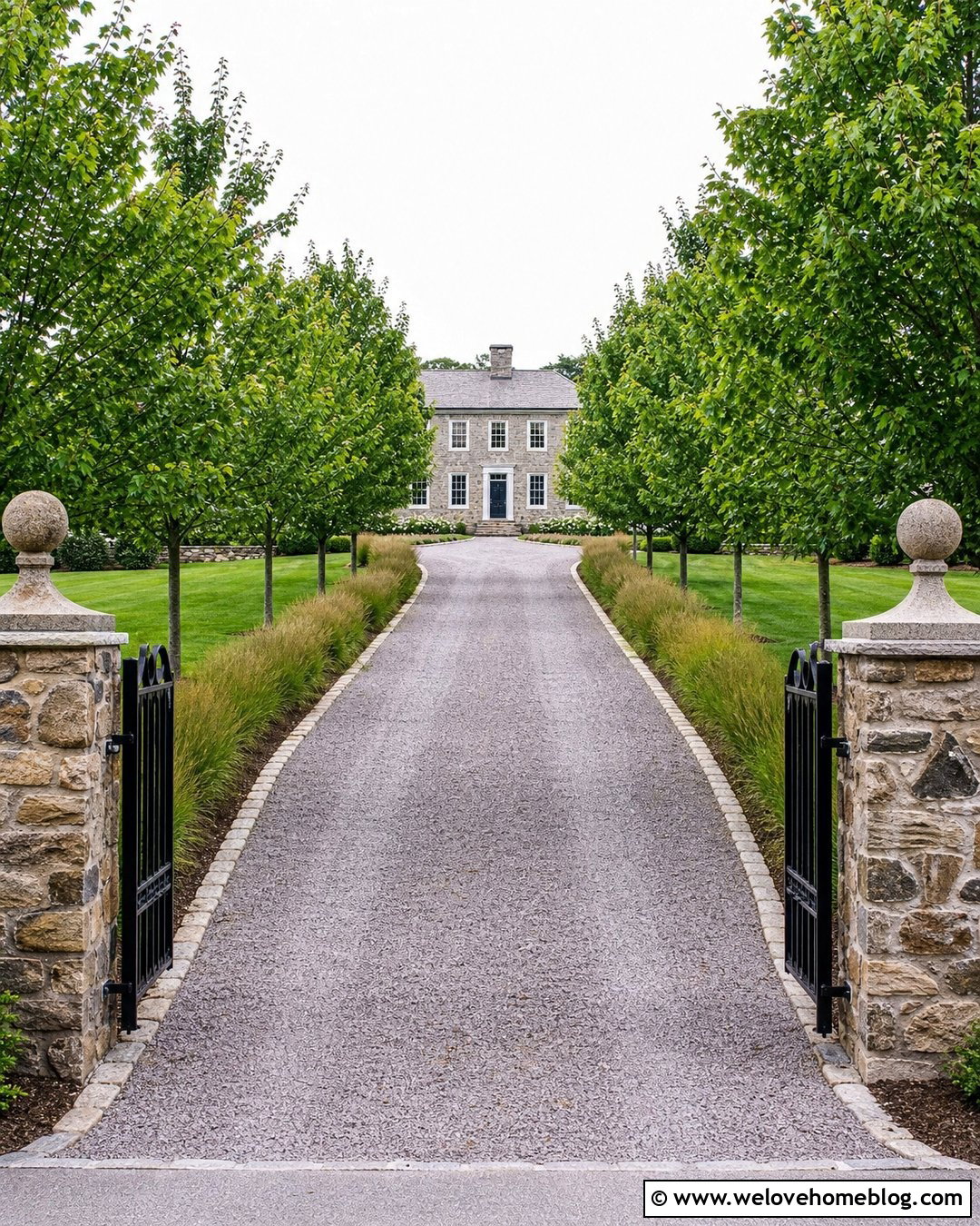 Long Gravel Driveway With Tree Lined Entrance - 25 Driveway Curb Appeal Ideas