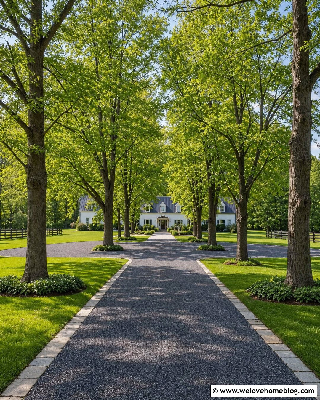 Long Gravel Driveway With Tree Lined Landscaping - 25 Gravel Driveways Ideas