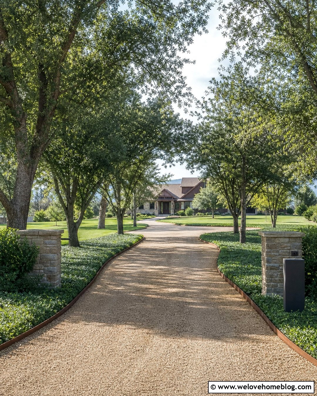 Long Gravel Grid Driveway With A Tree Lined Approach - 25 Gravel Grid Driveway Ideas