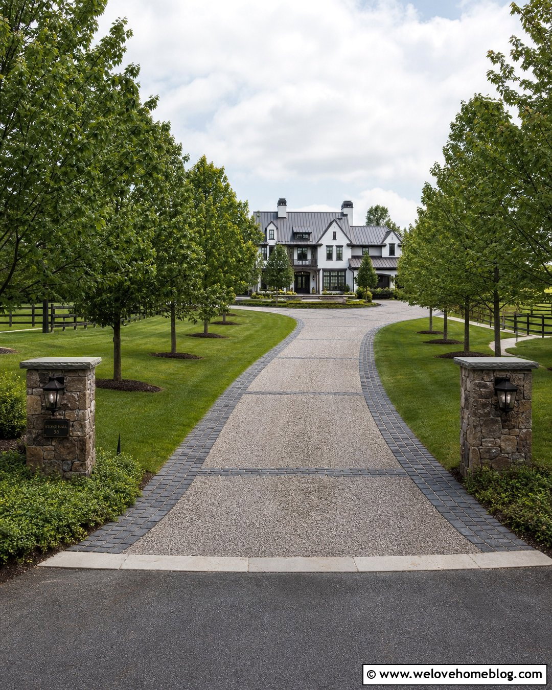 Long Gravel Paver Driveway With Tree Lined Borders - 20 Gravel Pavers Driveway Ideas