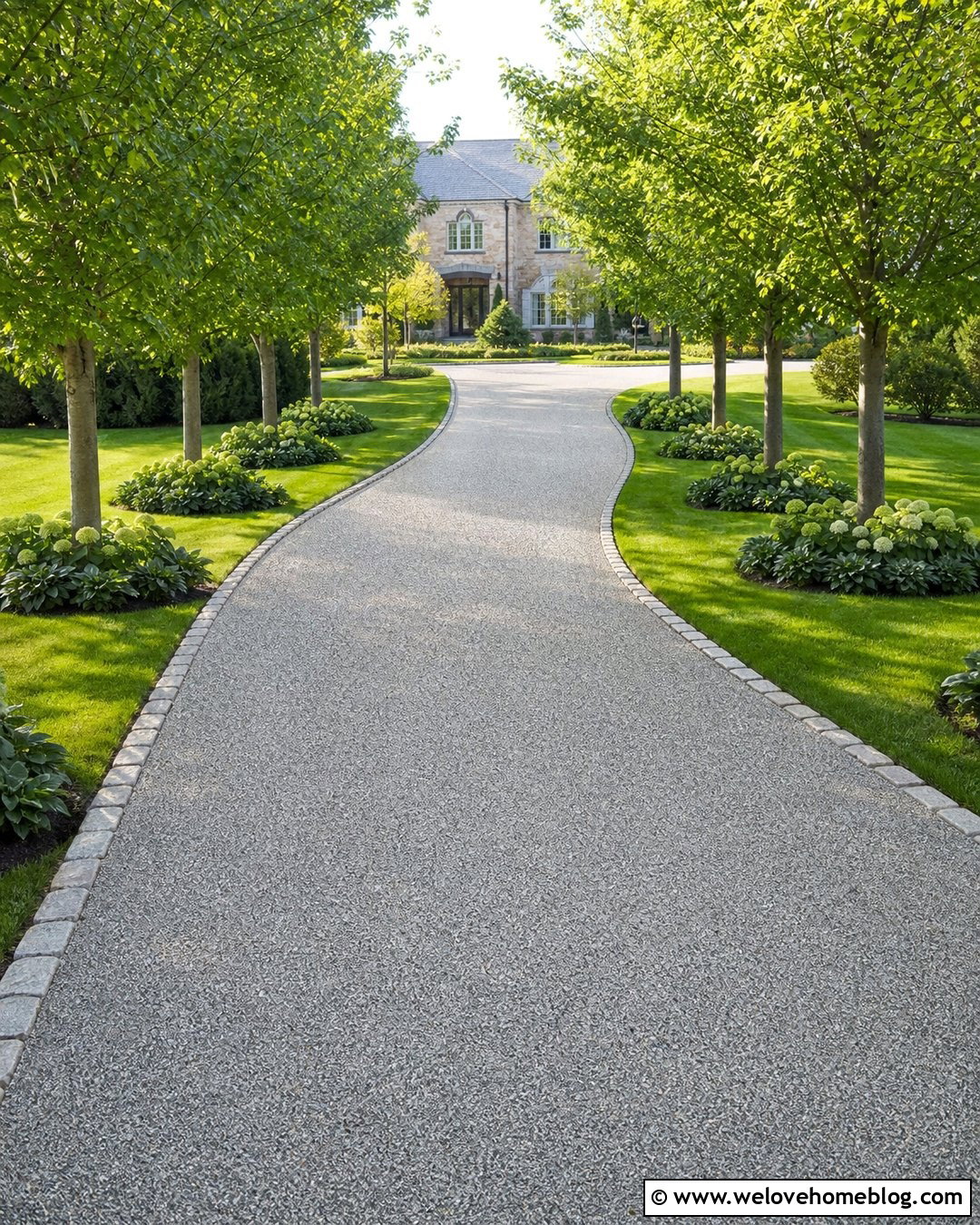 Long Grey Resin Driveway With Trees - 20 Grey Resin Driveway Ideas
