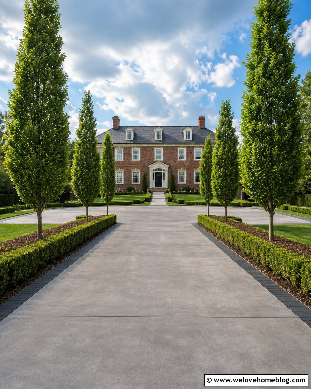 Long Grey Stained Concrete Driveway With Tree Lined Borders - 20 grey stained concrete driveway ideas