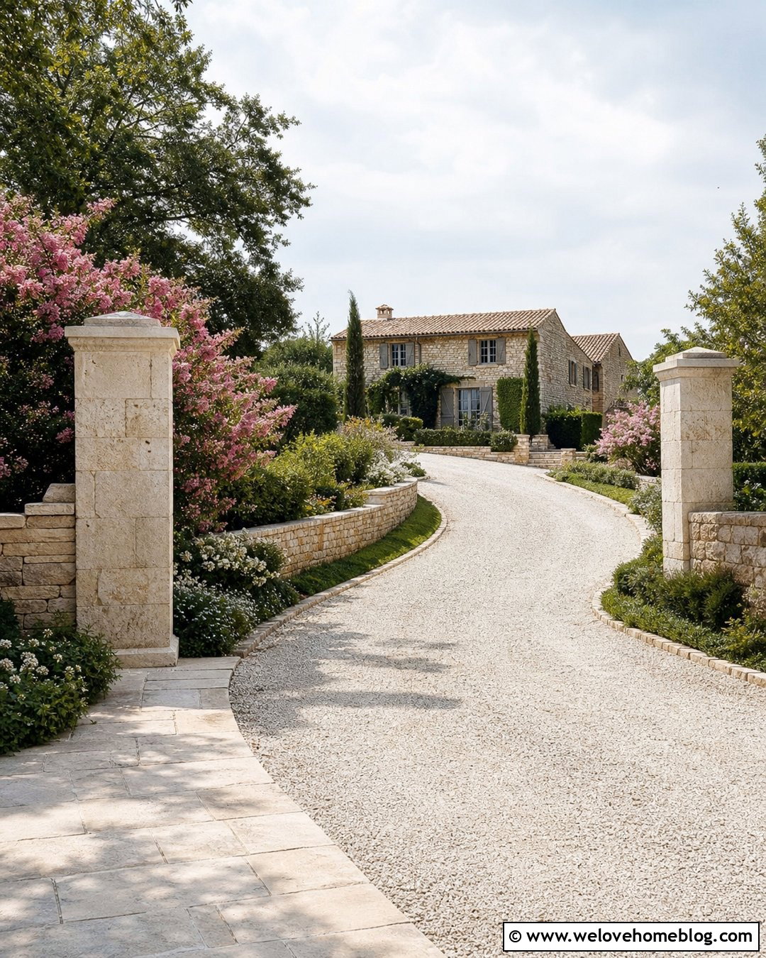 Long Limestone Driveway With Natural Stone Walls - 45 long driveway ideas