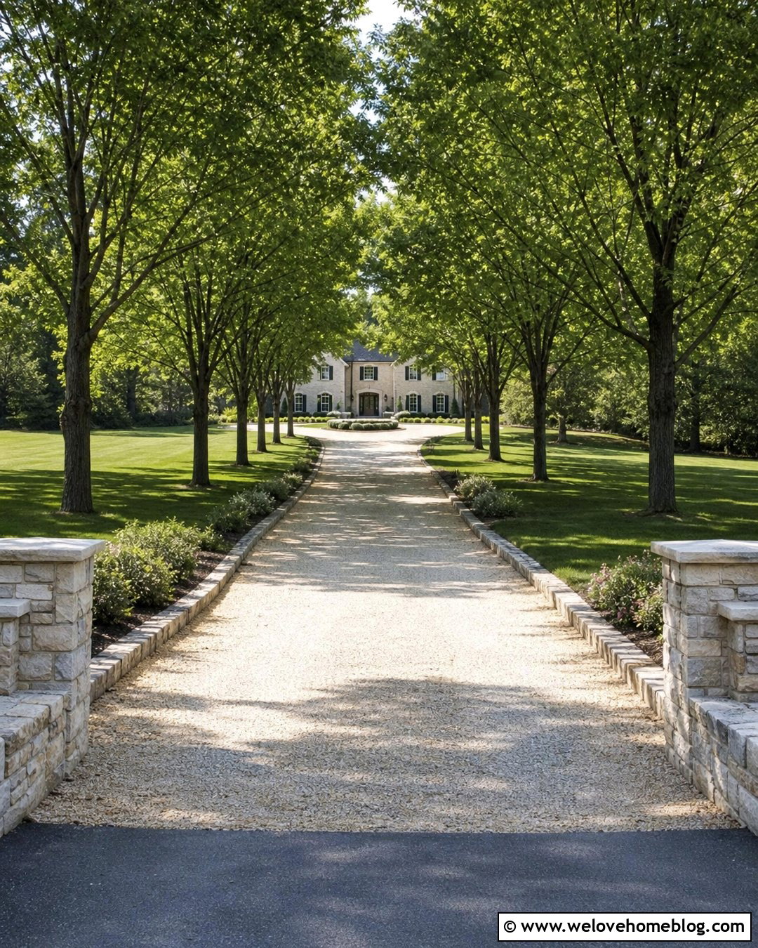 Long Limestone Driveway With Trees - 25 Limestone Driveway Ideas