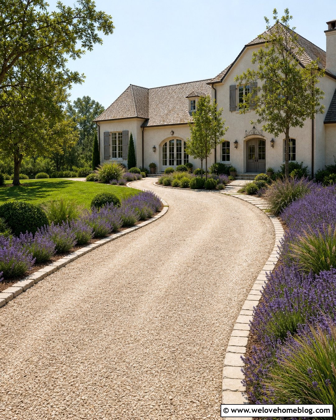 Long Limestone Gravel Driveway With Lavender Borders - 25 long gravel driveway ideas