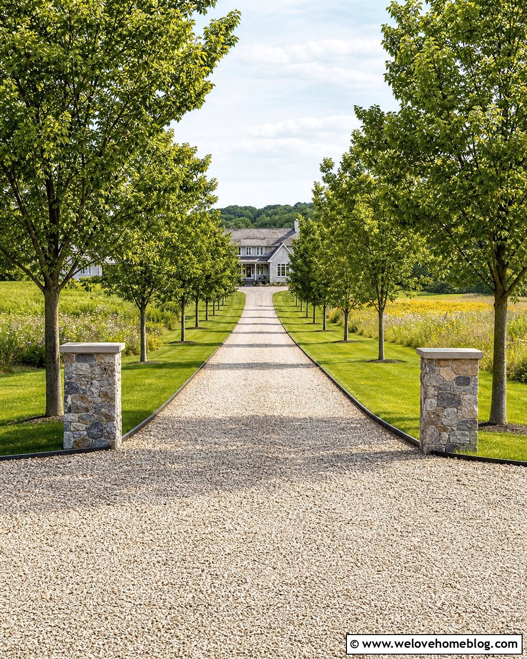 Long Loose Stone Driveway With Tree Lining - 20 Loose Stone Driveway Ideas