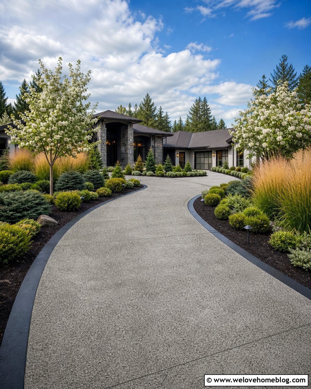 Long Low Maintenance Driveway Garden With Lighting - 20 Long Driveway Garden Ideas
