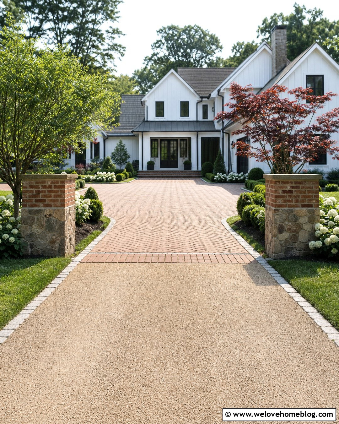 Long Mixed Material Driveway With A Farmhouse Arrival Court - 20 Long Country Driveway Ideas