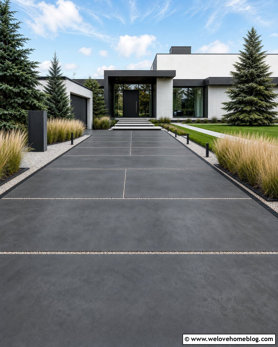 Long Modern Driveway With Linear Lighting - 25 long driveway house ideas