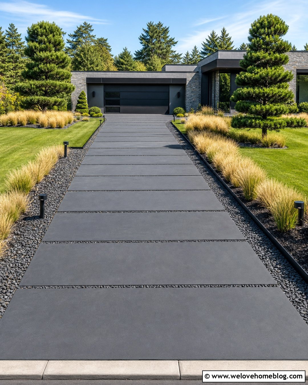 Long Modern Driveway With Ornamental Grasses - 20 landscape long driveway ideas