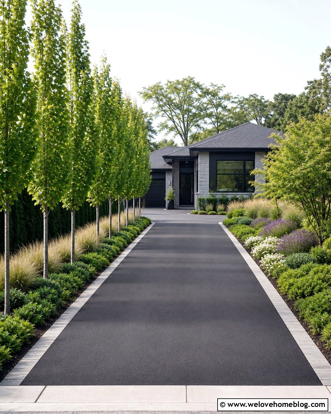 Long Narrow Driveway With Columnar Trees - 20 Long Driveway Garden Ideas