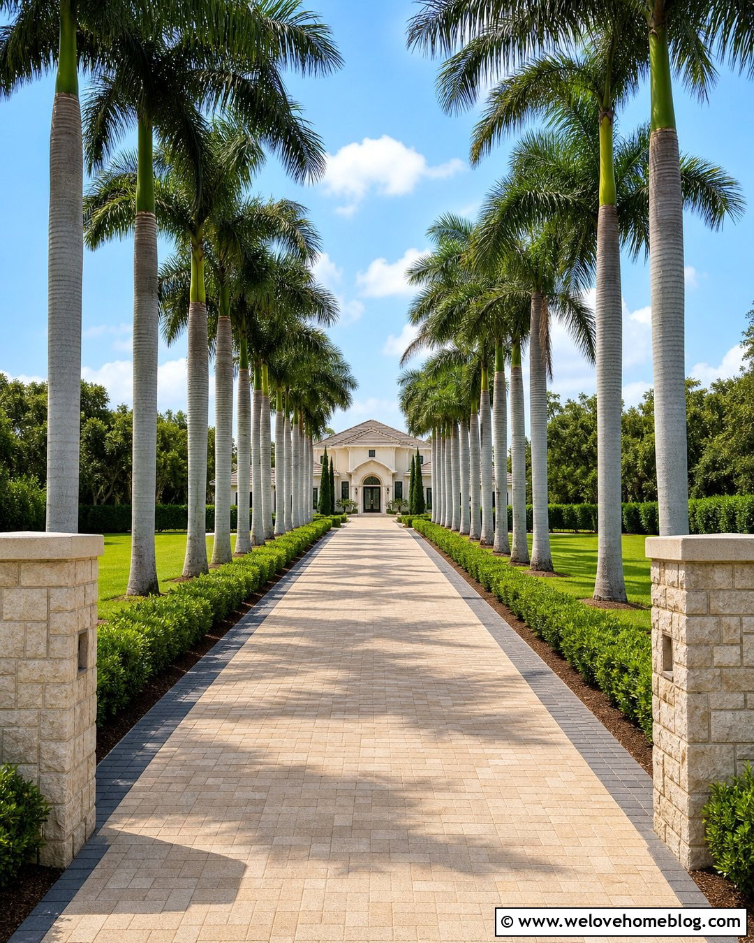 Long Palm Lined Driveway Entrance - 25 Palm Tree Driveway Entrance Ideas