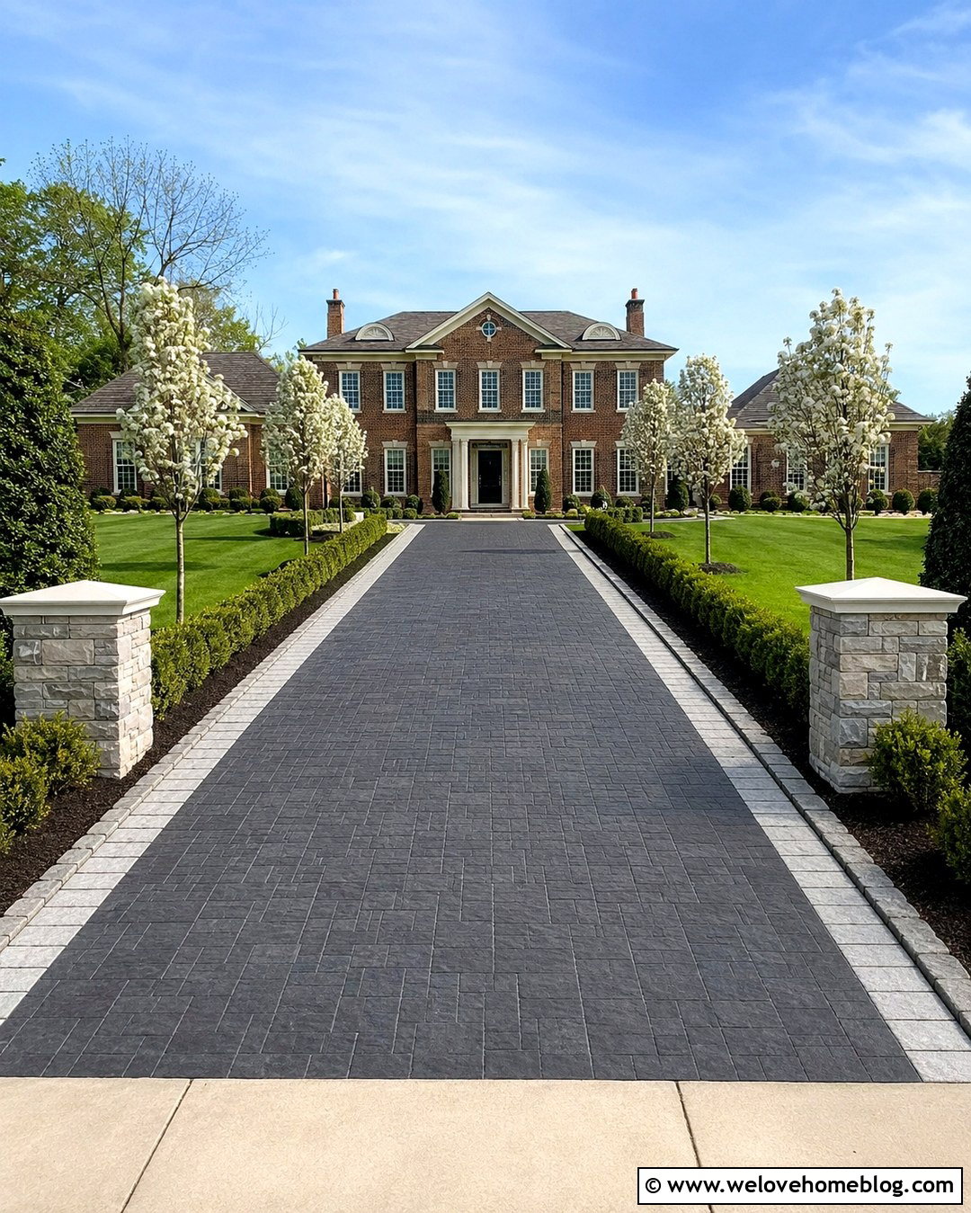 Long Paver Driveway With Formal Hedge Borders - 20 long driveway entry landscaping ideas
