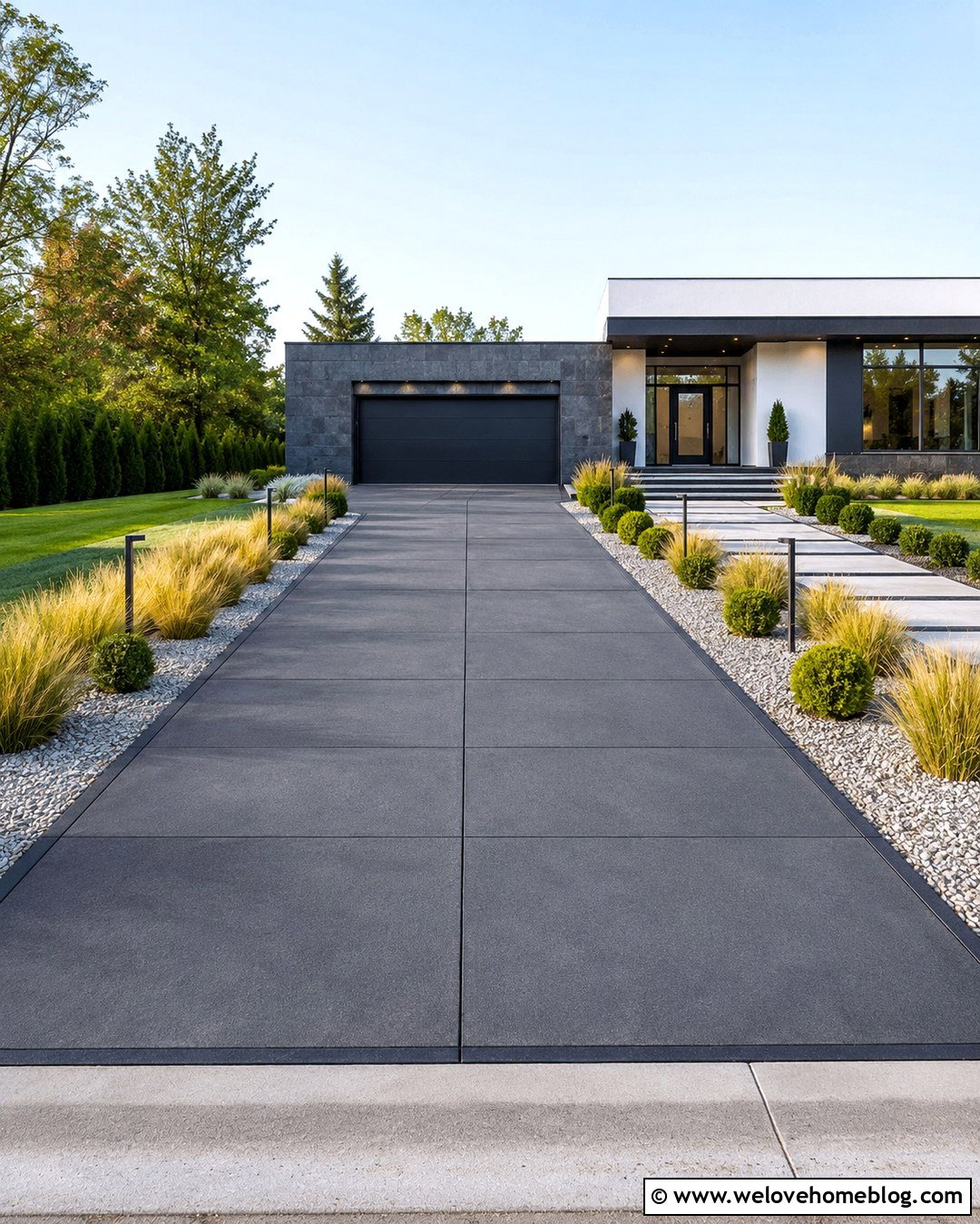 Long Paver Driveway With Ornamental Grasses - 20 long driveways landscaping ideas