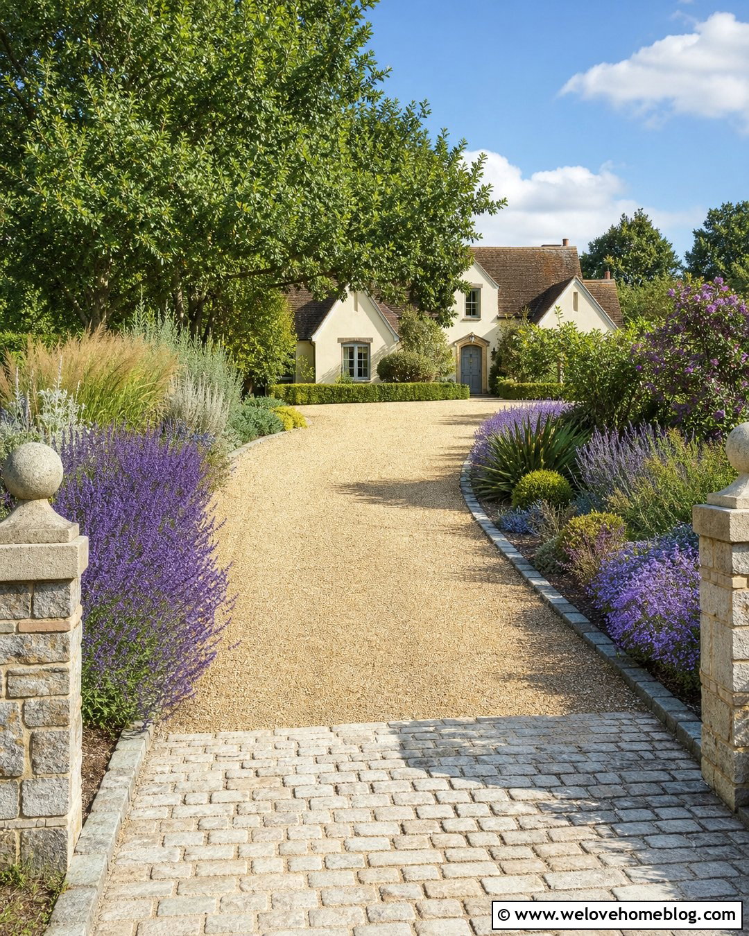 Long Pea Gravel Driveway With Lavender Borders - 45 long driveway ideas
