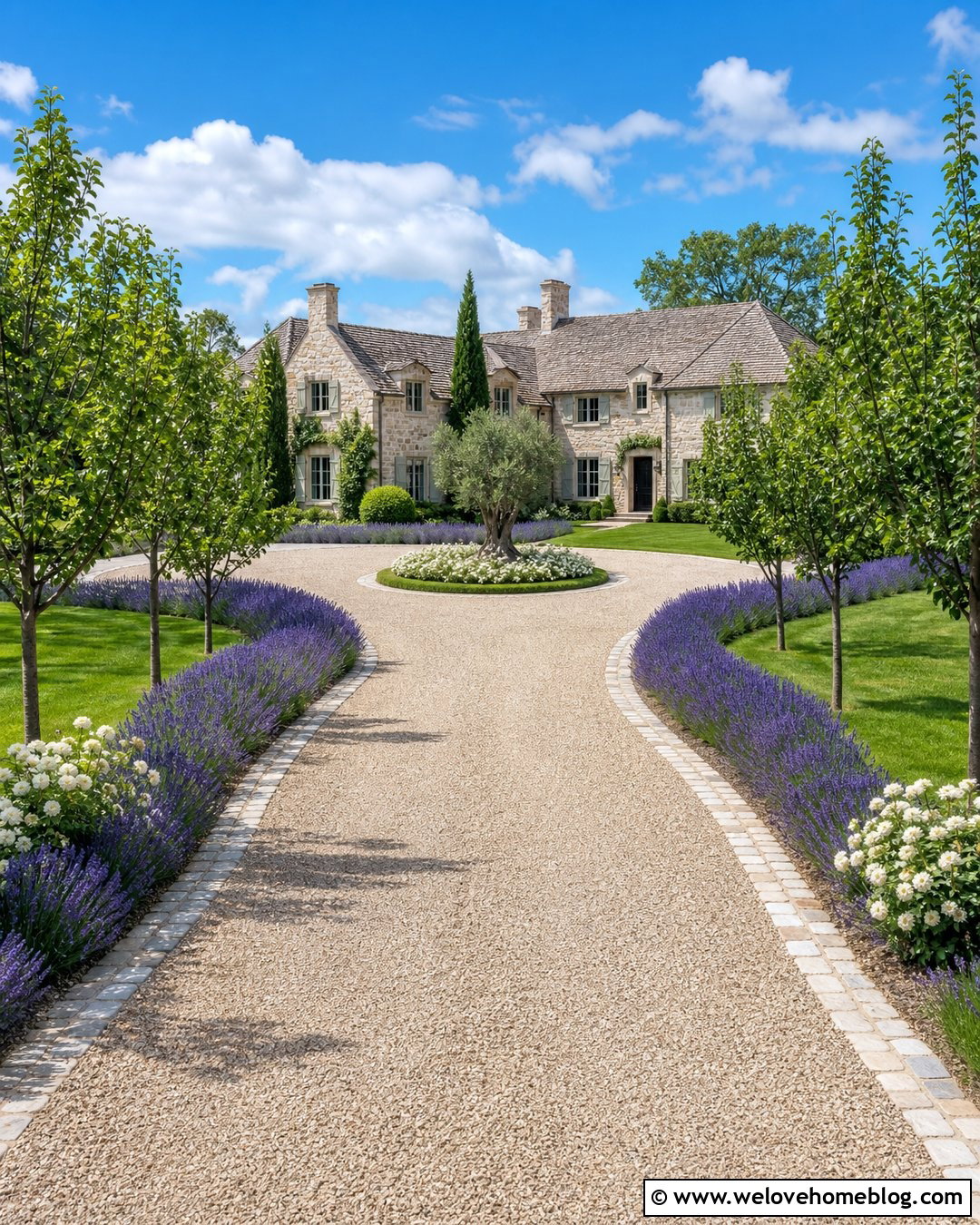 Long Pea Gravel Driveway With Lavender Borders - 20 Long Country Driveway Ideas