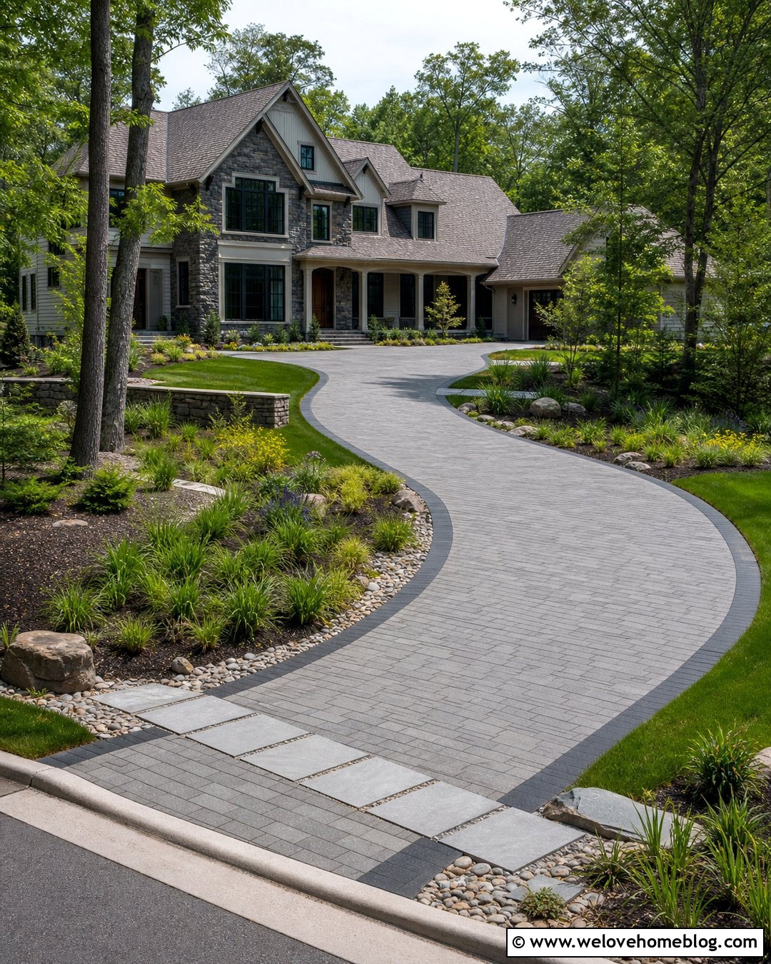 Long Permeable Paver Driveway With Rain Gardens - 45 long driveway ideas