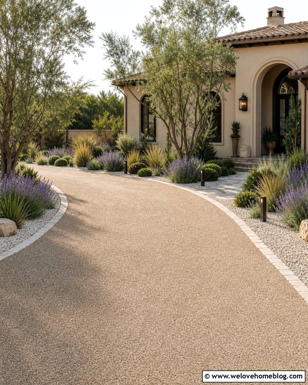 Long Resin Bound Driveway With Lavender Borders - 20 Long Driveway Garden Ideas