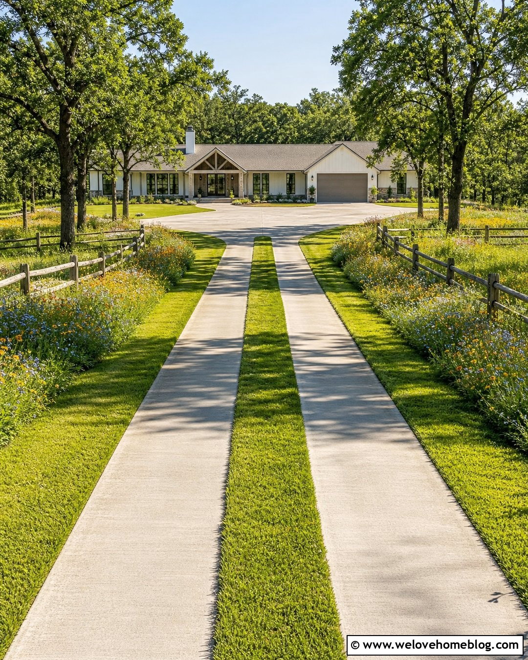 Long Ribbon Driveway With Grass Center - 35 long driveway landscaping country roads ideas