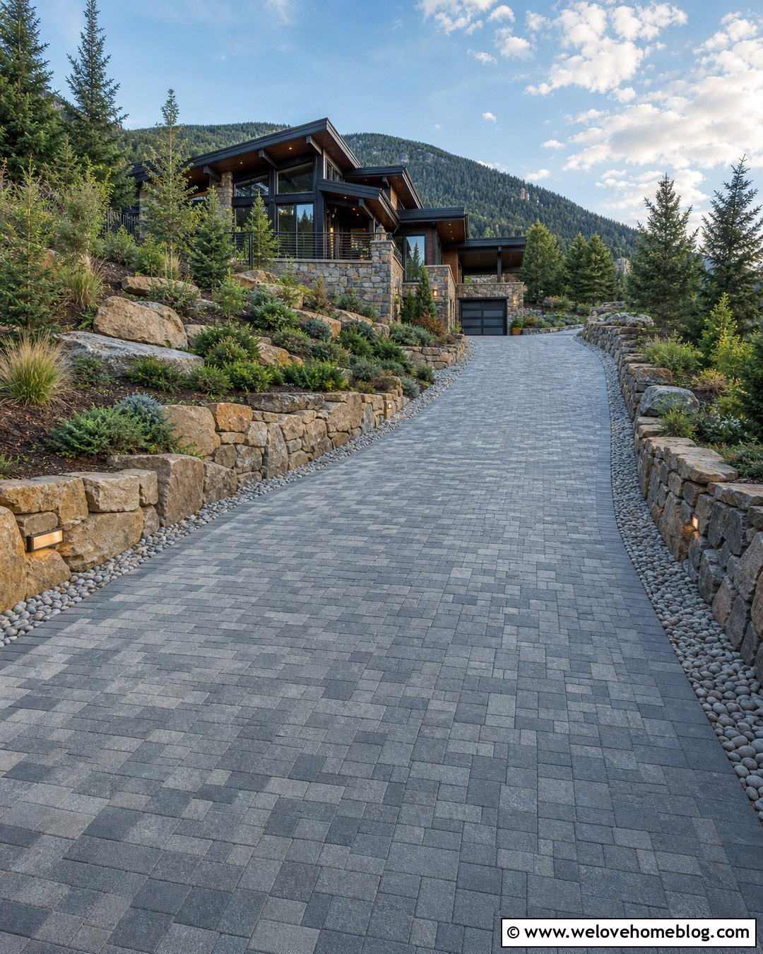 Long Sloped Driveway With Terraced Planting - 20 long driveways landscaping ideas