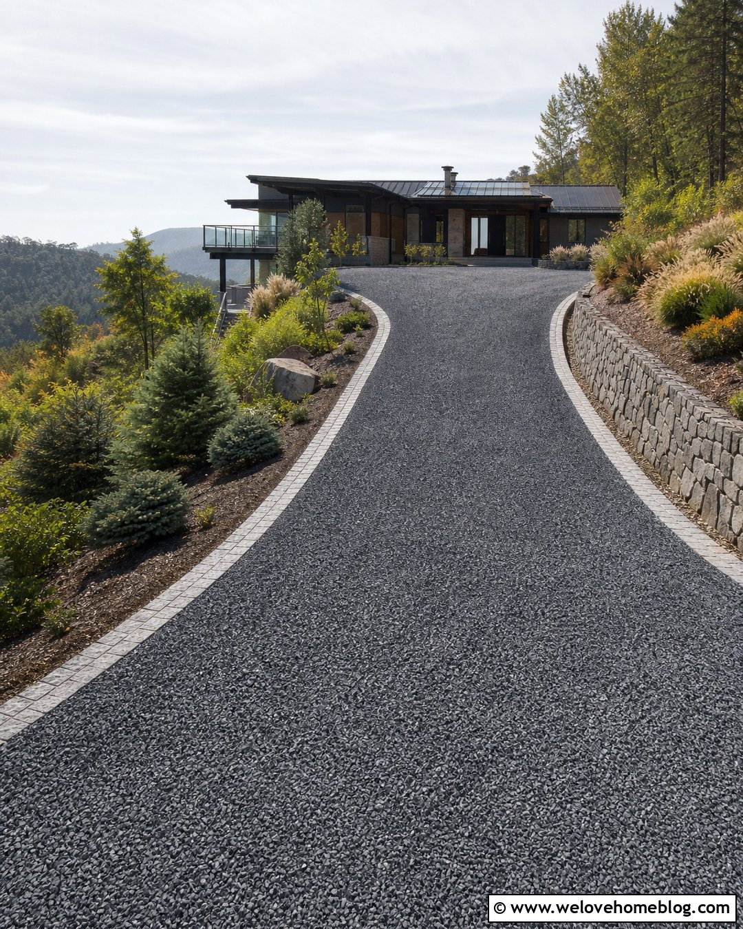 Long Sloped Gravel Driveway With Reinforced Grid - 25 long gravel driveway ideas