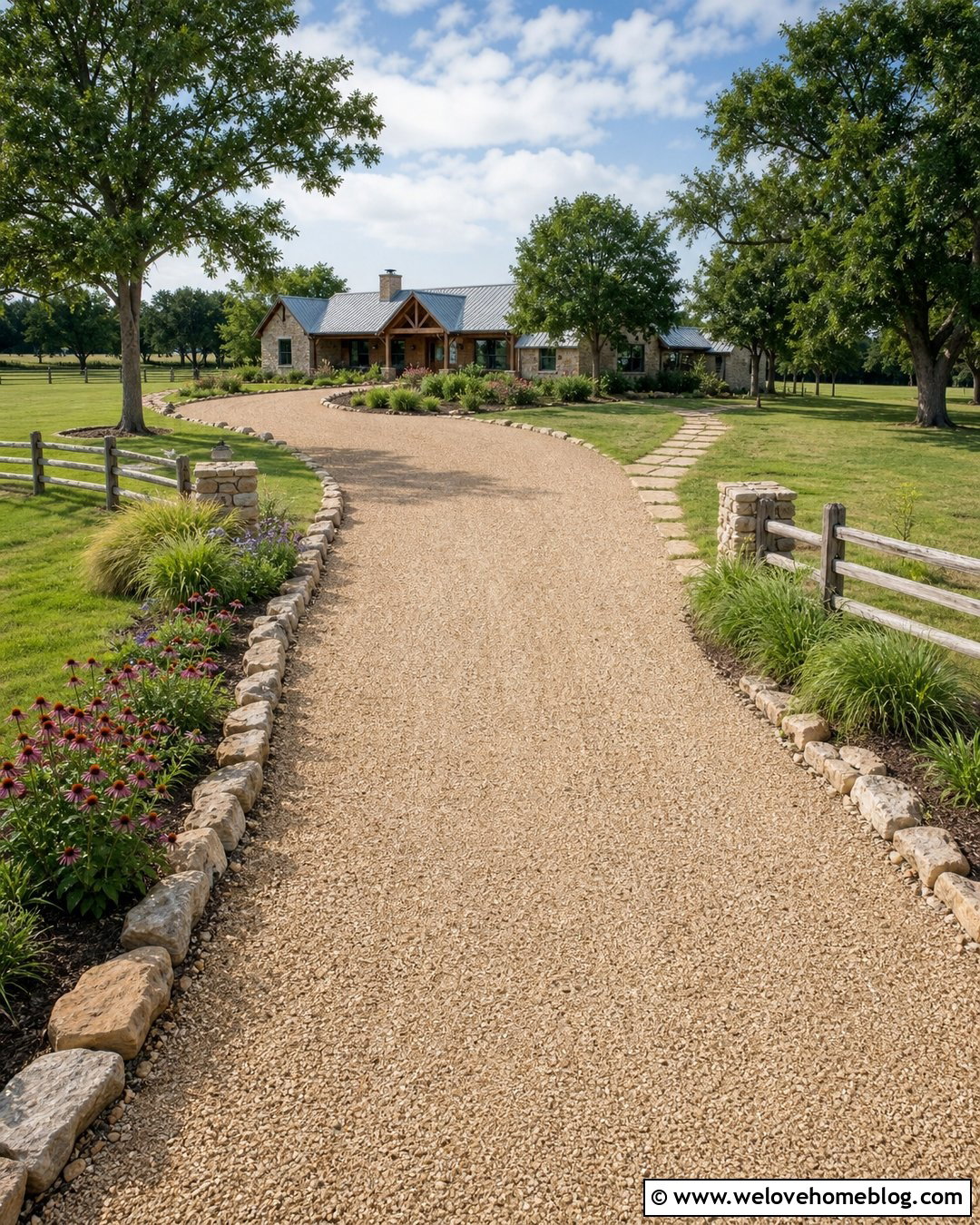 Long Tan Gravel Driveway With Split Rail Fence - 25 long gravel driveway ideas