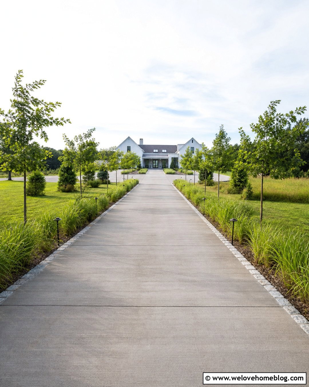 Long Tree Lined Concrete Driveway - 40 concrete driveway ideas