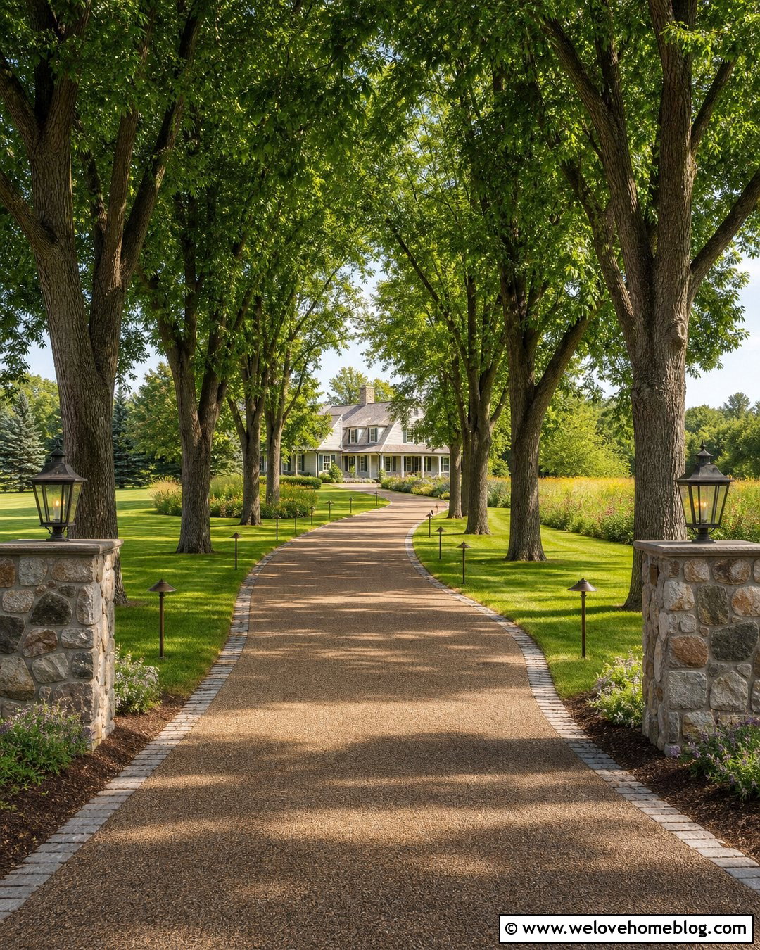 Long Tree Lined Driveway With Country Lighting - 20 Long Country Driveway Ideas