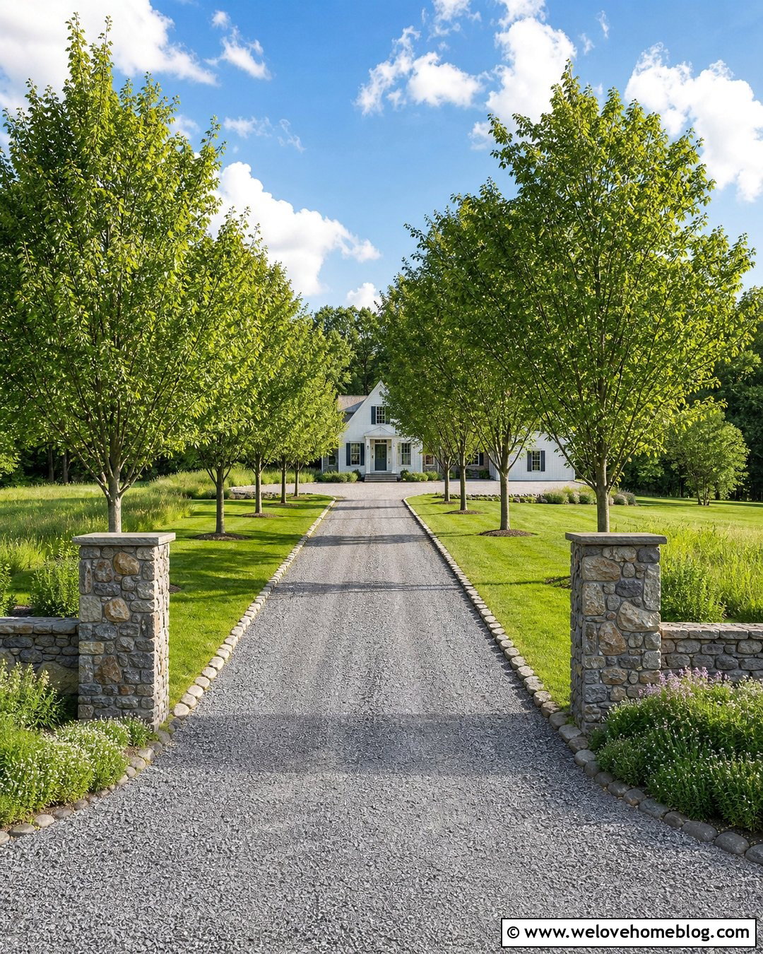 Long Tree Lined Front Driveway - 45 Front Driveway Ideas