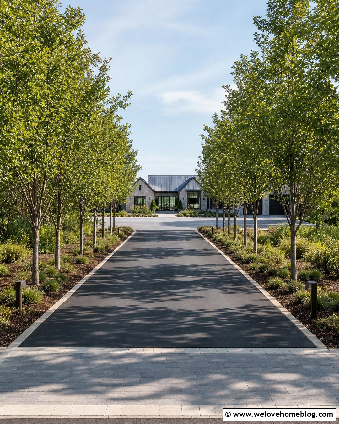 Long Tree Lined Modern Driveway - 45 modern driveway ideas