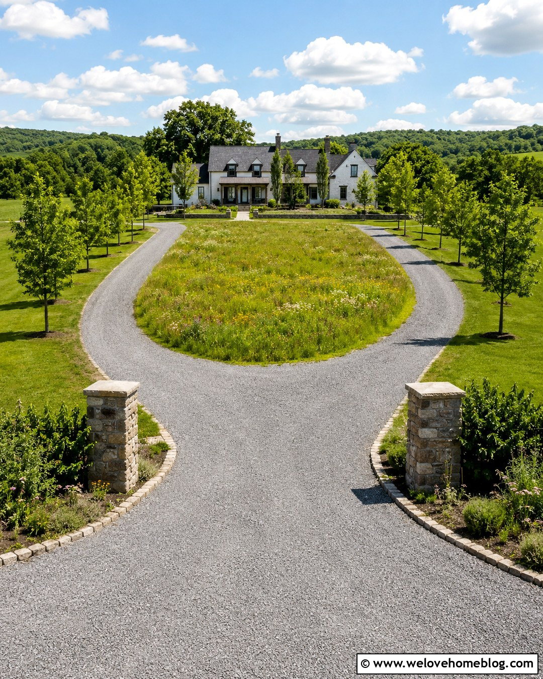 Long U Shape Driveway With Trees - 20 U Shape Driveway Ideas