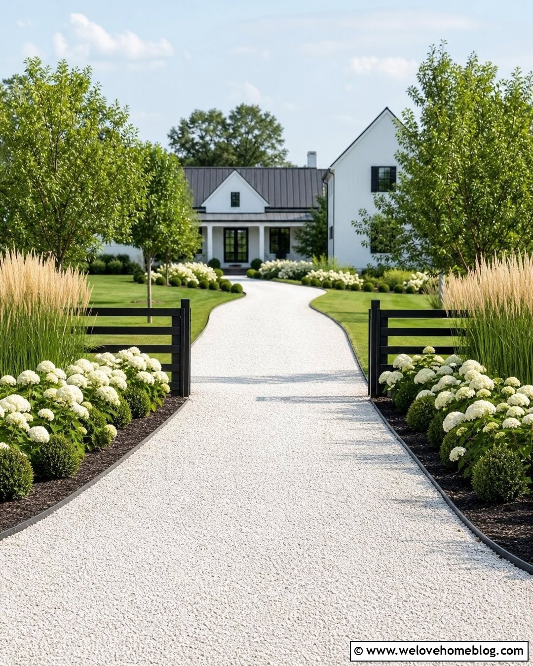 Long White Gravel Driveway With Black Steel Edging - 25 long gravel driveway ideas