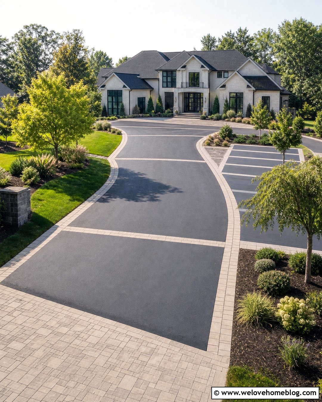 Long Wide Driveway With Paver Accents - 45 long driveway ideas