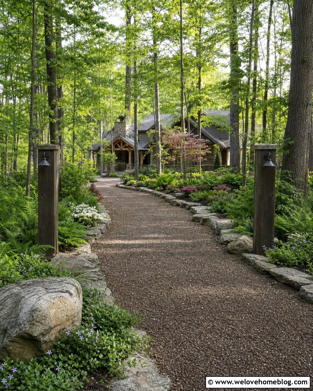 Long Woodland Driveway With Natural Stone Edging - 20 long driveways landscaping ideas