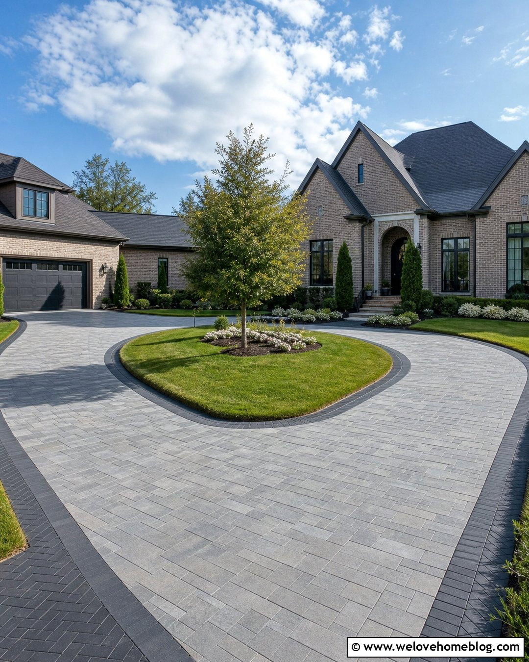 Loop Driveway With Mixed Paver Patterns - 25 Loop Driveway Ideas