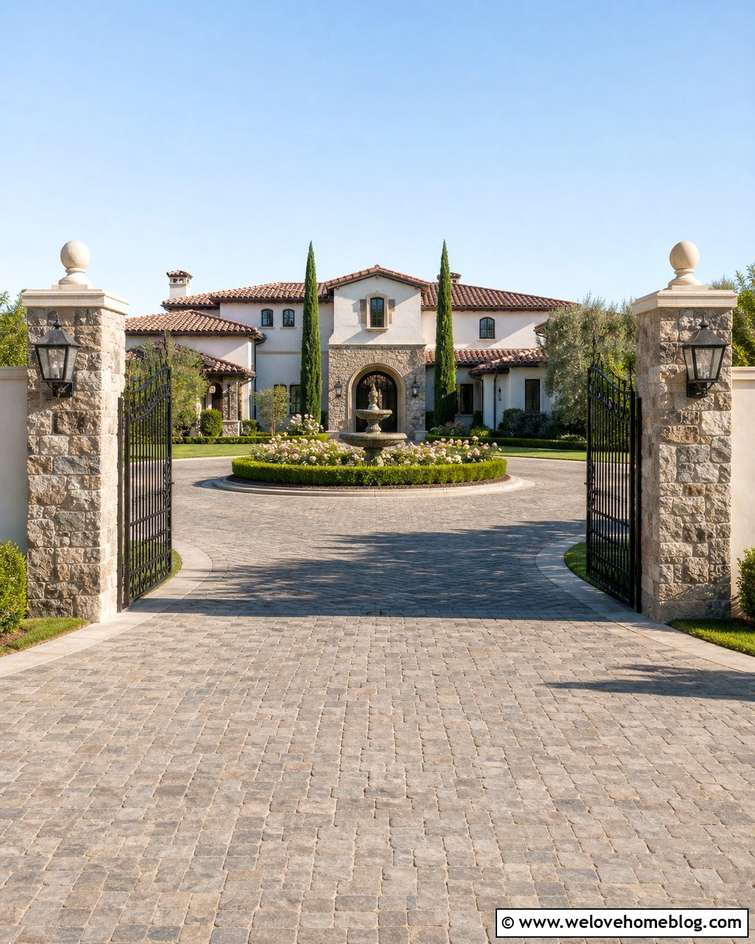 Loop Driveway With Wrought Iron Gates - 25 Loop Driveway Ideas