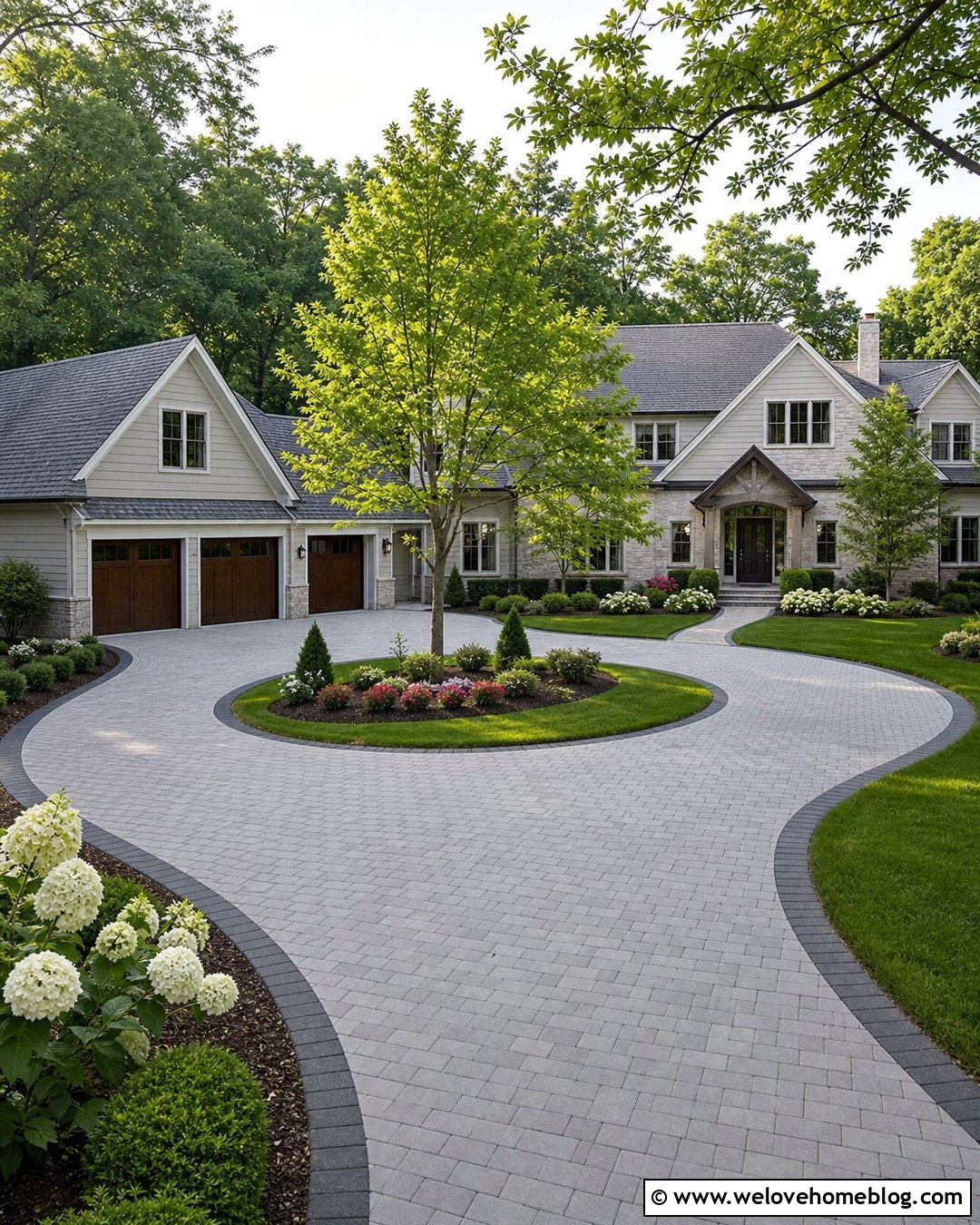 Loop Driveway With a Side Garage Connection - 25 Loop Driveway Ideas