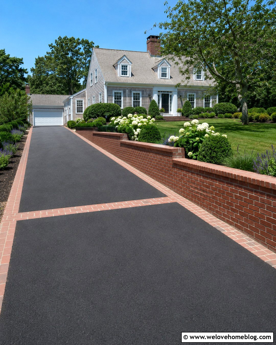 Low Brick Wall Along An Asphalt Driveway - 20 Driveway Walls Ideas