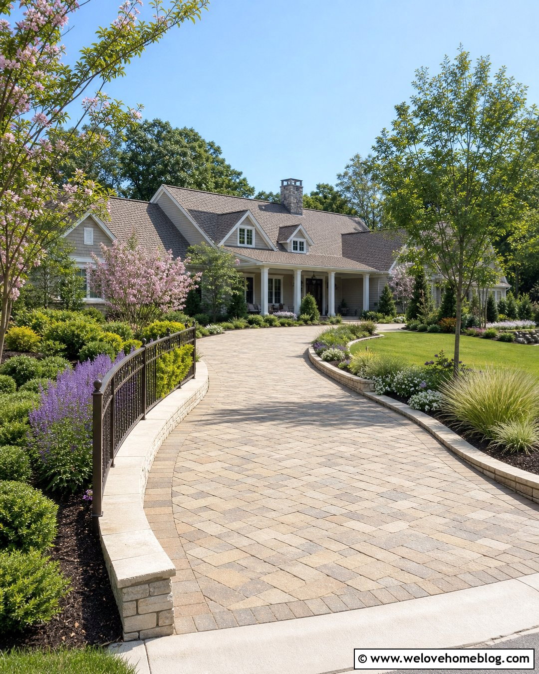 Low Driveway Railing With A Landscape Border - 20 Driveway Railing Ideas