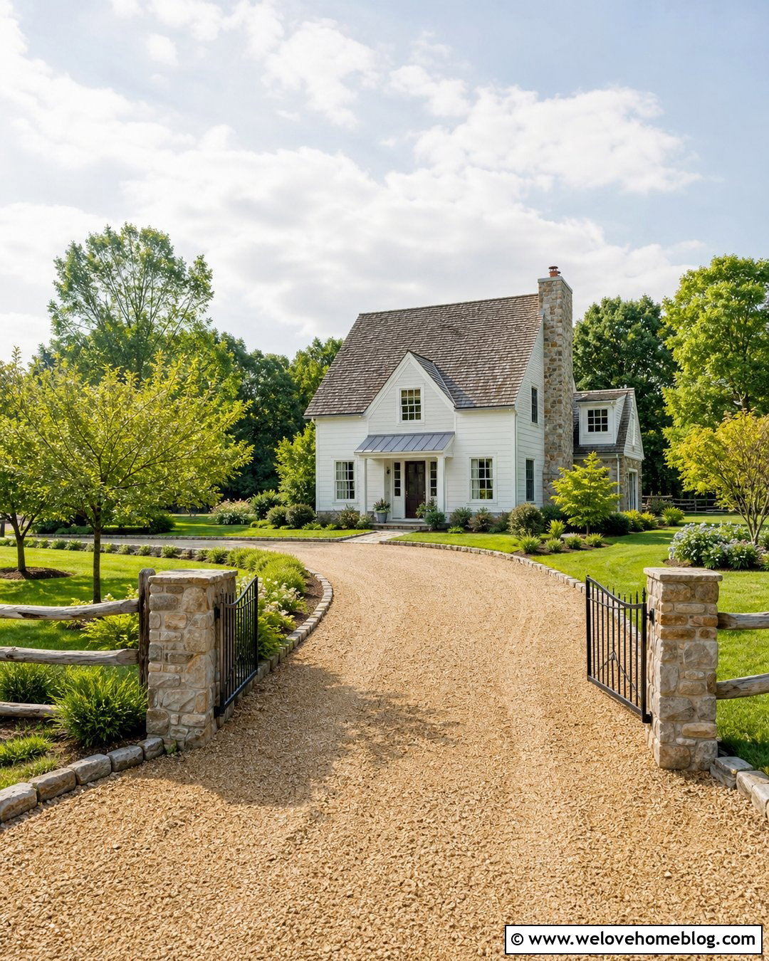 Low Gate Posts With A Split Rail Entrance - 20 Driveways Gate Posts Ideas
