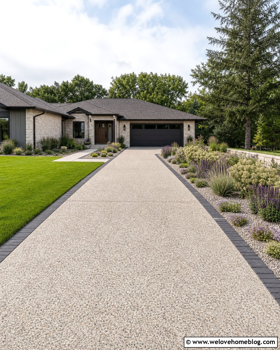 Low Maintenance Driveway Flower Bed With Sedum - 30 Driveway Flower Bed Ideas