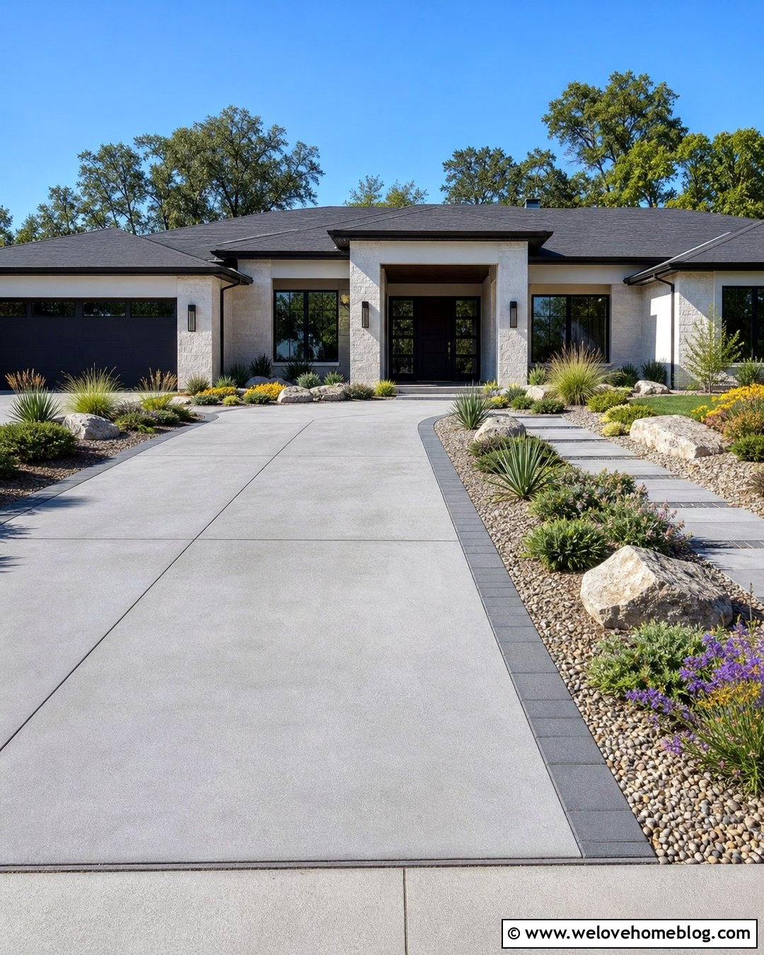 Low Maintenance Driveway With River Rock Landscaping - 25 landscaping by driveway ideas
