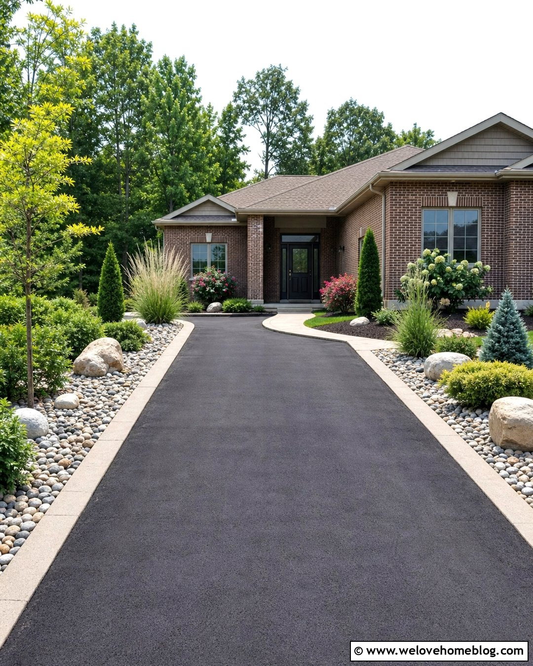 Low Maintenance Driveway With Rock and Mulch Beds - 20 front yard with driveway landscaping ideas