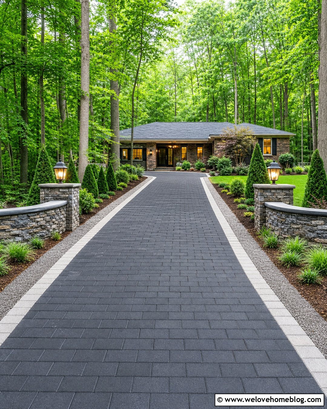 Low Maintenance Forest Driveway Entrance With Evergreen Beds - 20 forest driveway entrance ideas