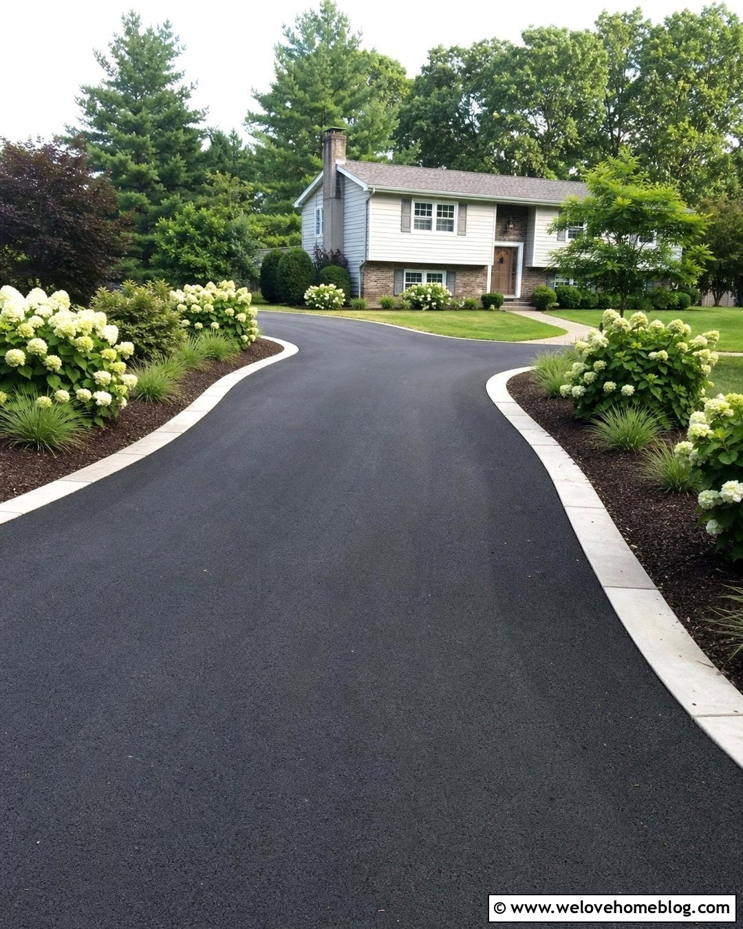 Low Maintenance Hydrangeas Along an Asphalt Driveway - 20 Hydrangeas Along Driveway Ideas