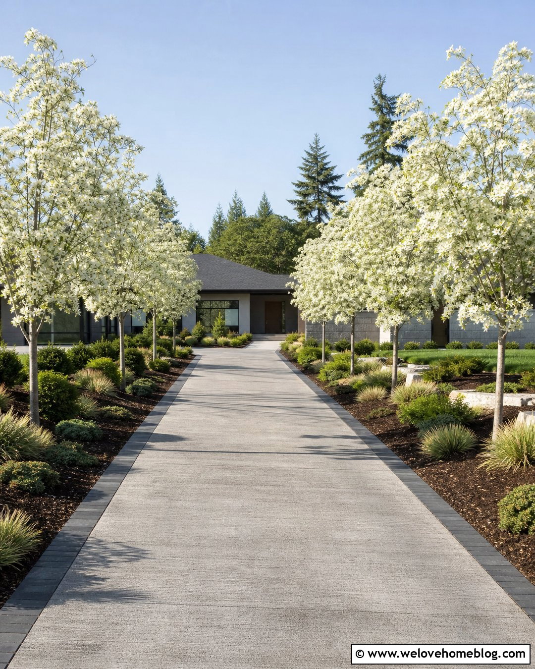 Low Maintenance Kousa Dogwood Driveway - 20 Dogwood Lined Driveway Ideas