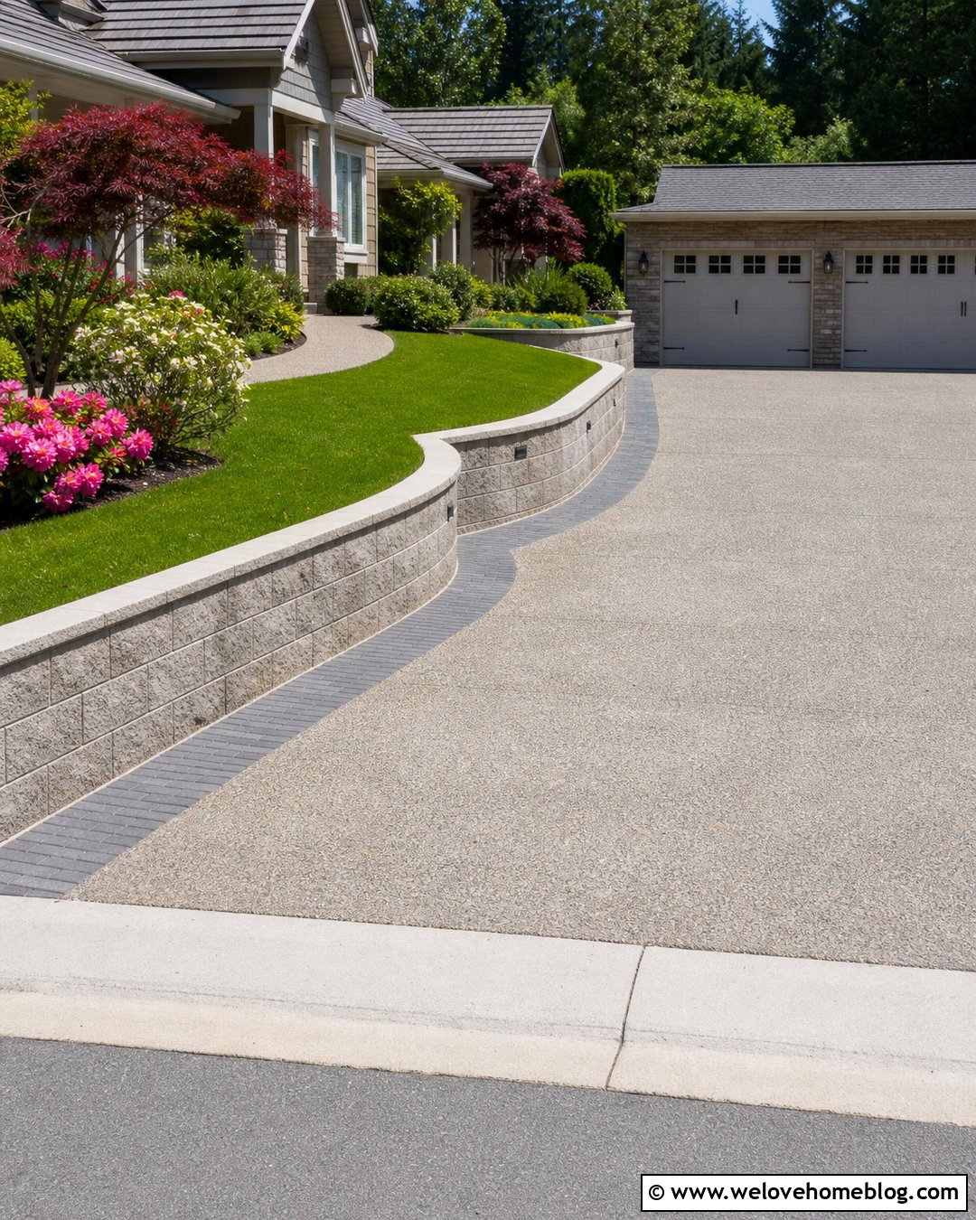 Low Retaining Wall Around A Side Entry Garage Driveway - 20 Retaining Wall Driveway Garage Ideas