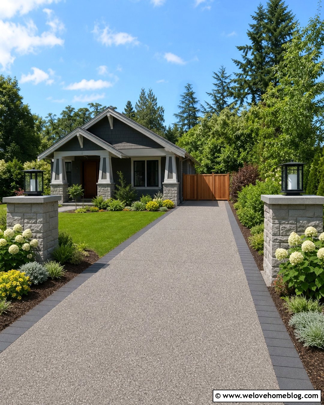 Low Stone Driveway Columns With Lanterns - 20 stone driveway entrance columns ideas