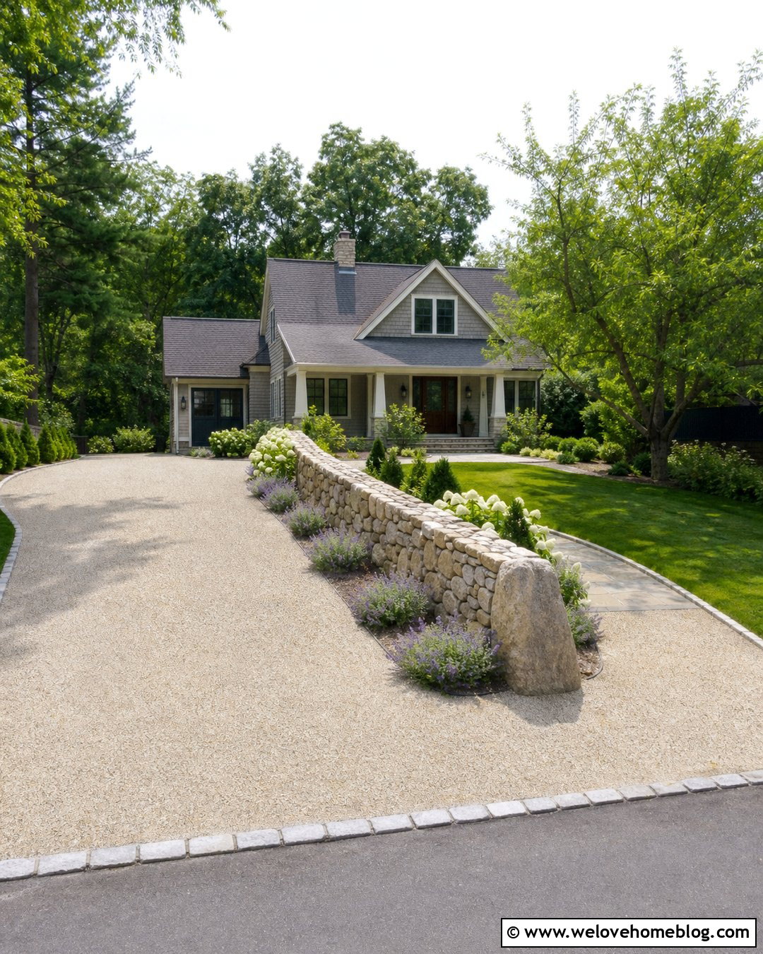 Low Stone Wall Driveway Divider - 25 Driveway Divider Ideas