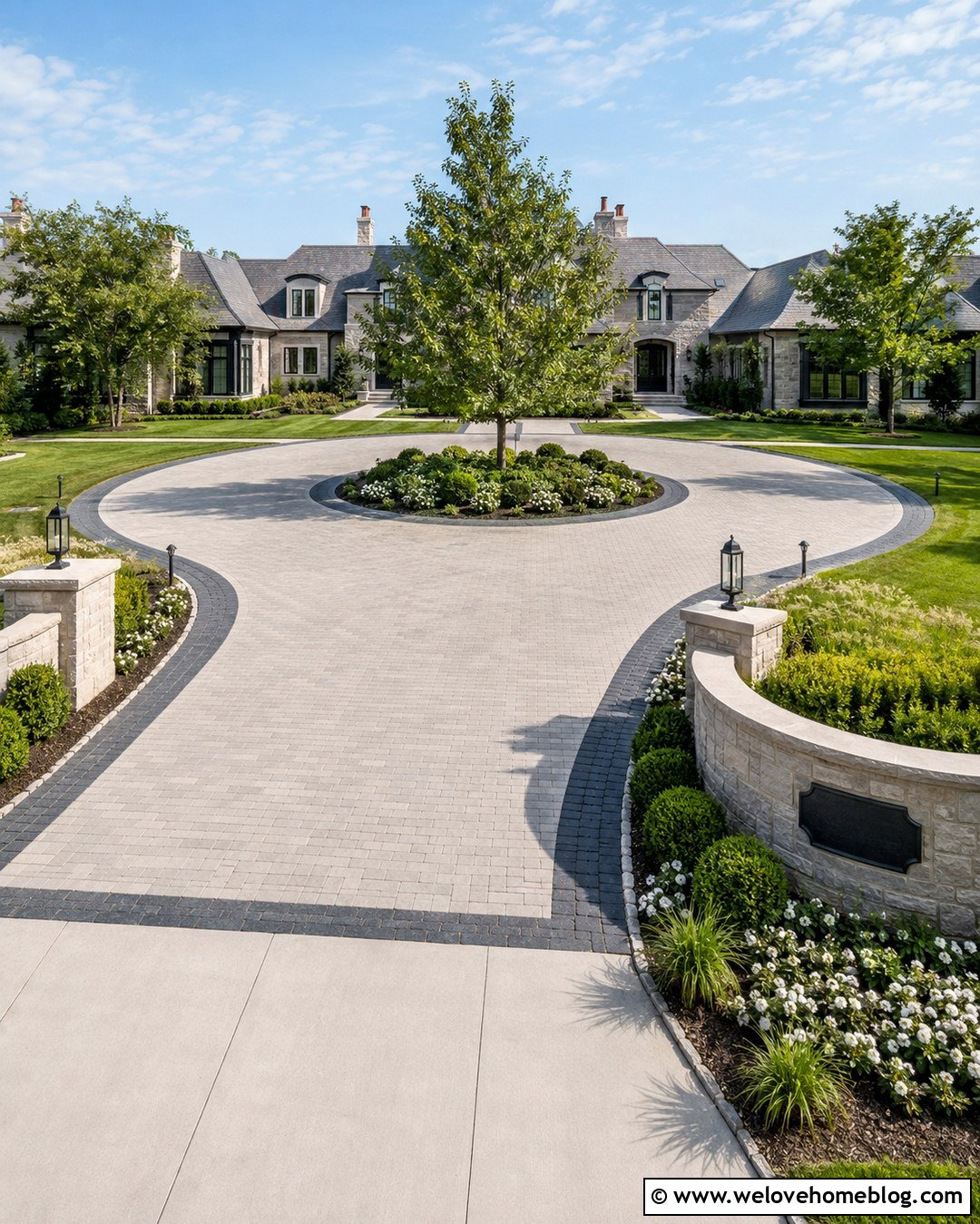 Low Wall Driveway Name Sign With Circular Driveway - 20 Driveway Name Sign Ideas
